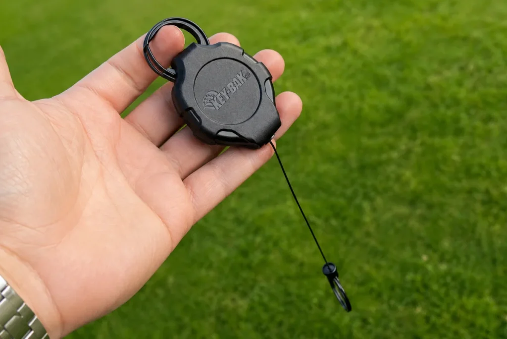 The Keybak Ratch-It, automatic keychain with ratchet return