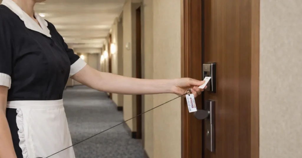 femme de chambre utilise un porte clé à entouleur keybak